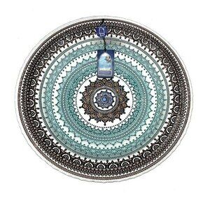 Turkish Glass Glass Round Bowl Dinner Display Silver Blue Oriental Lace 16” W XL